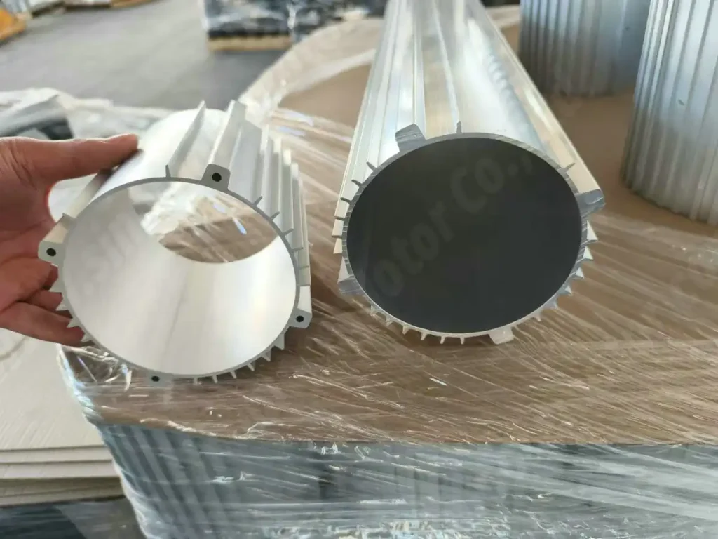 Aluminium tubes on a warehouse floor.